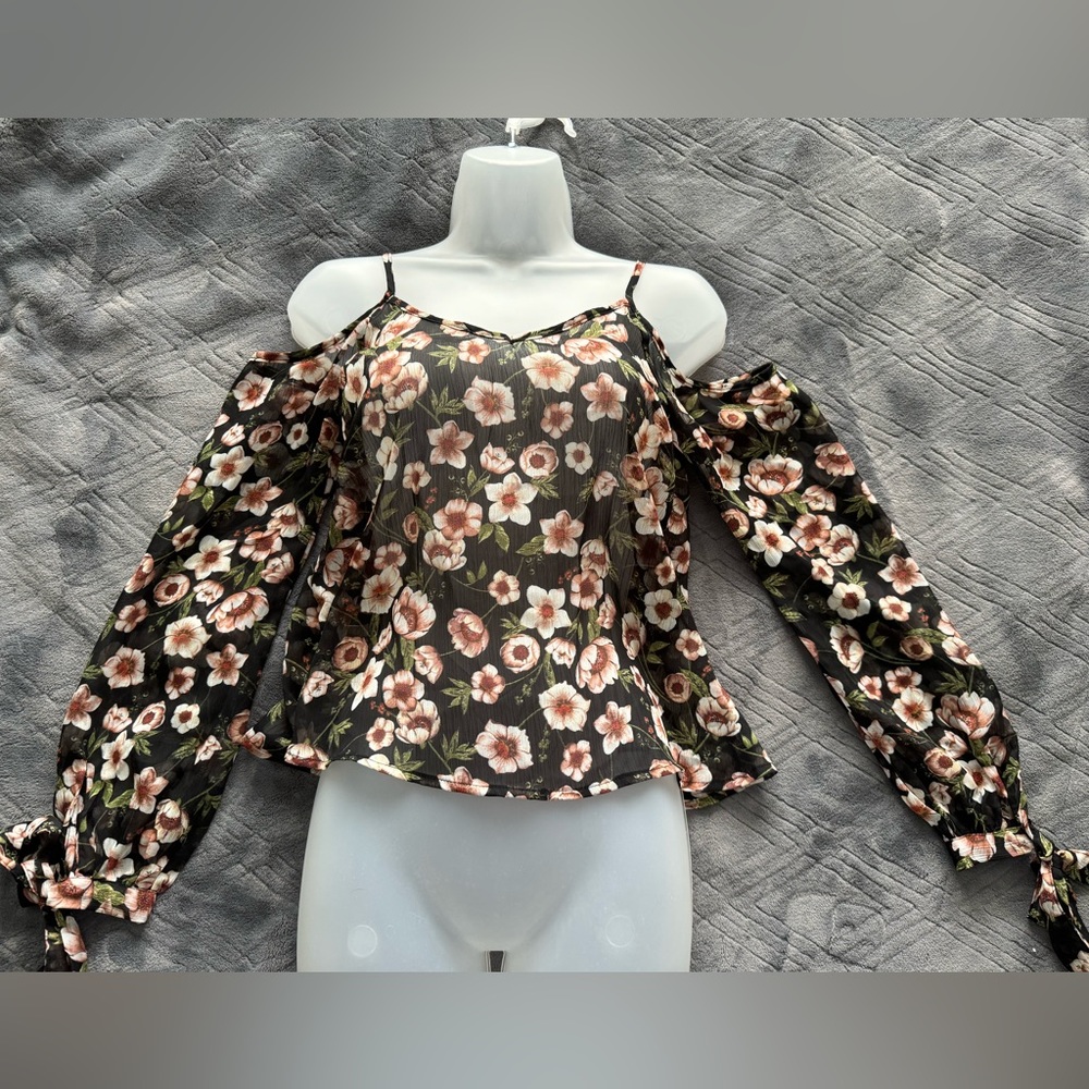 American Rag floral sheer open shoulder blouse
